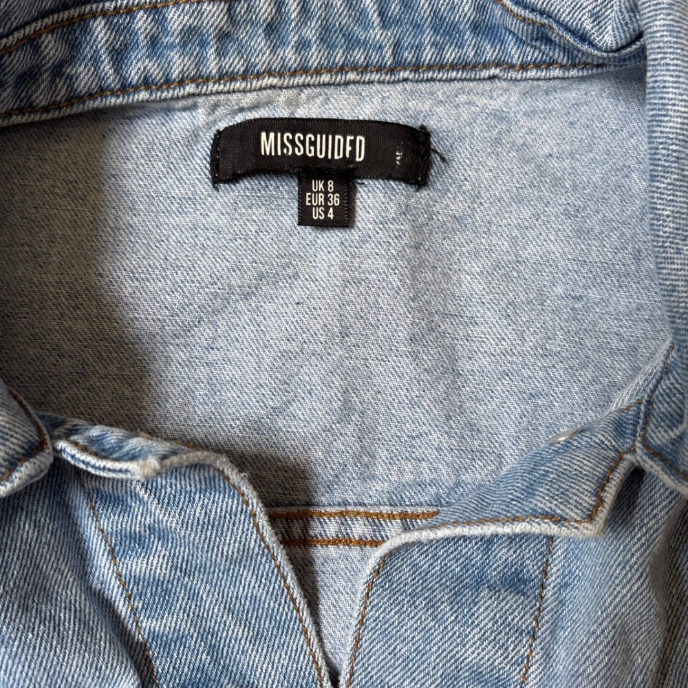 Missguided Denim Jacket Women Blue Casual Button Up Trucker Boho SIZE 4 - Picture 3 of 6